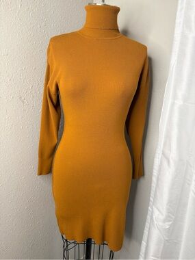 A.L.C. camel ribbed knit turtleneck midi dress slit long sleeve bodycon XS